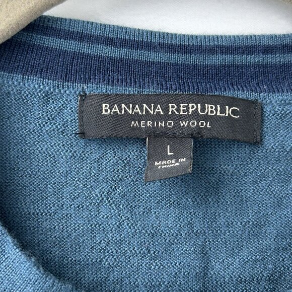 Banana Republic Men’s L Dark Blue 100% Merino Wool Crew Sweater Grandpa Casual - Picture 3 of 12